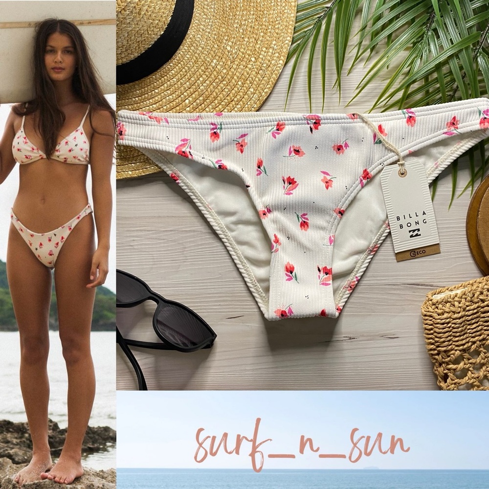 Billabong ❤️ Floral Kiss the Day Ribbed Tropic Cheeky Bikini Bottom